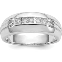 14K White Gold Men's Ring with 5 Round Diamonds - 0.02 Carat Total Diamond Weight by 0