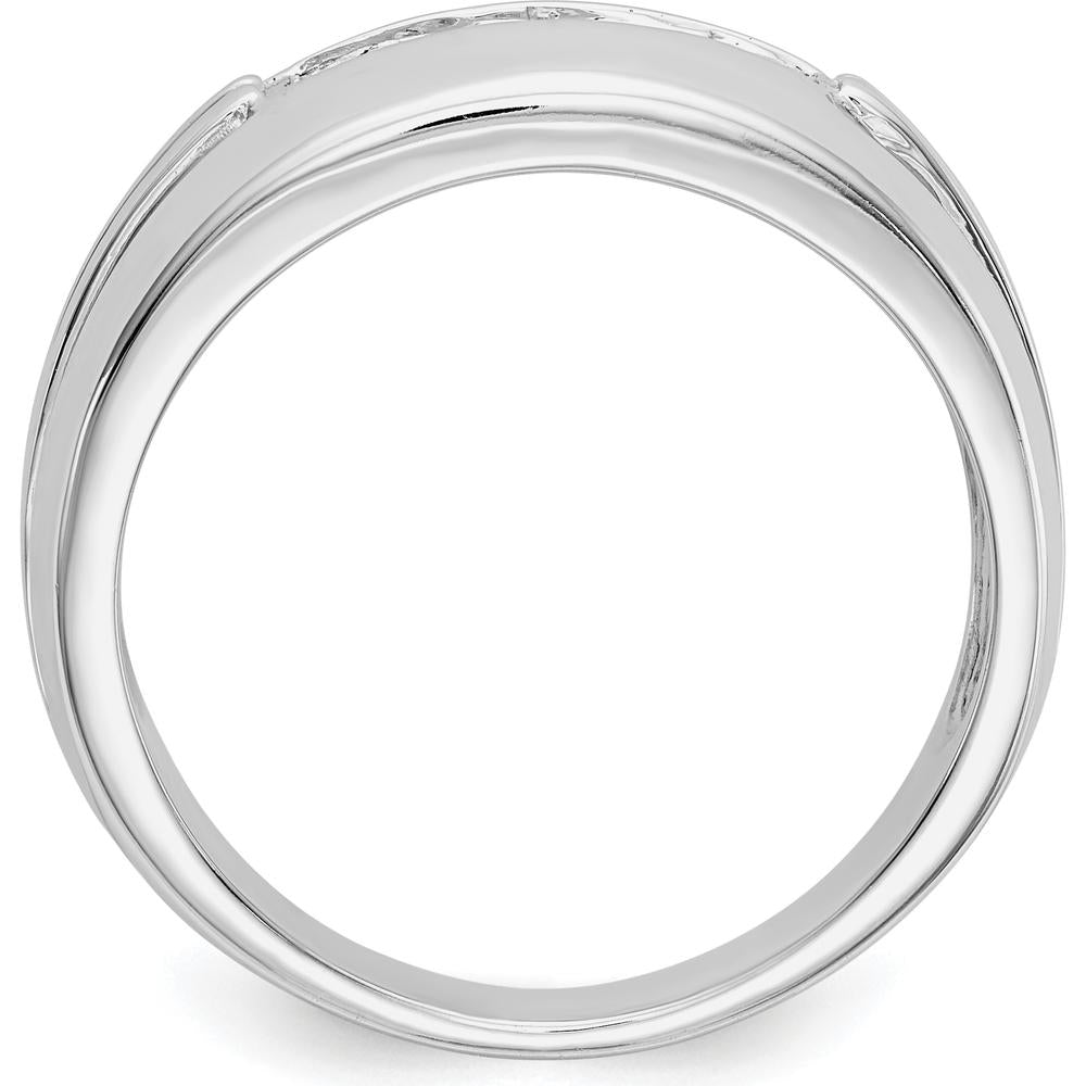 14K White Gold Men's Ring with 5 Round Diamonds - 0.02 Carat Total Diamond Weight by 0