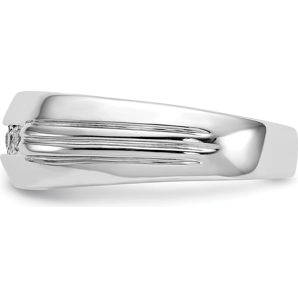 14K White Gold Men's Ring with 5 Round Diamonds - 0.02 Carat Total Diamond Weight by 0