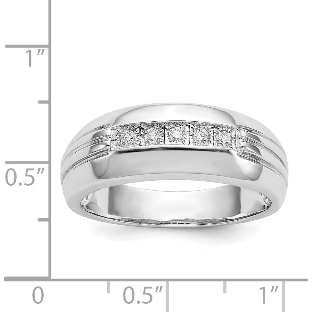 14K White Gold Men's Ring with 5 Round Diamonds - 0.02 Carat Total Diamond Weight by 0