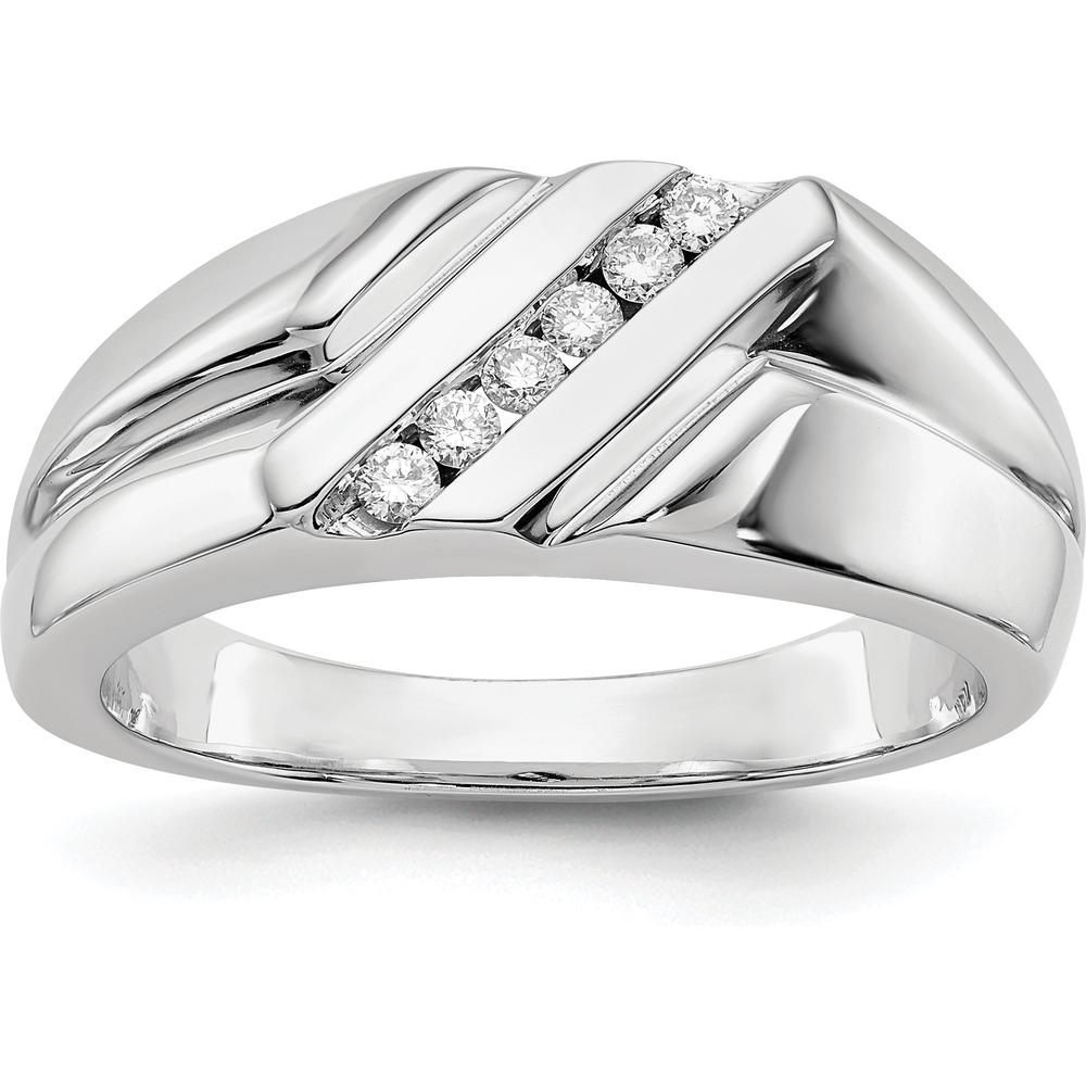 14K White Gold Men's Ring with 6 Round Diamonds - 0.15 Carat Total Diamond Weight by 0