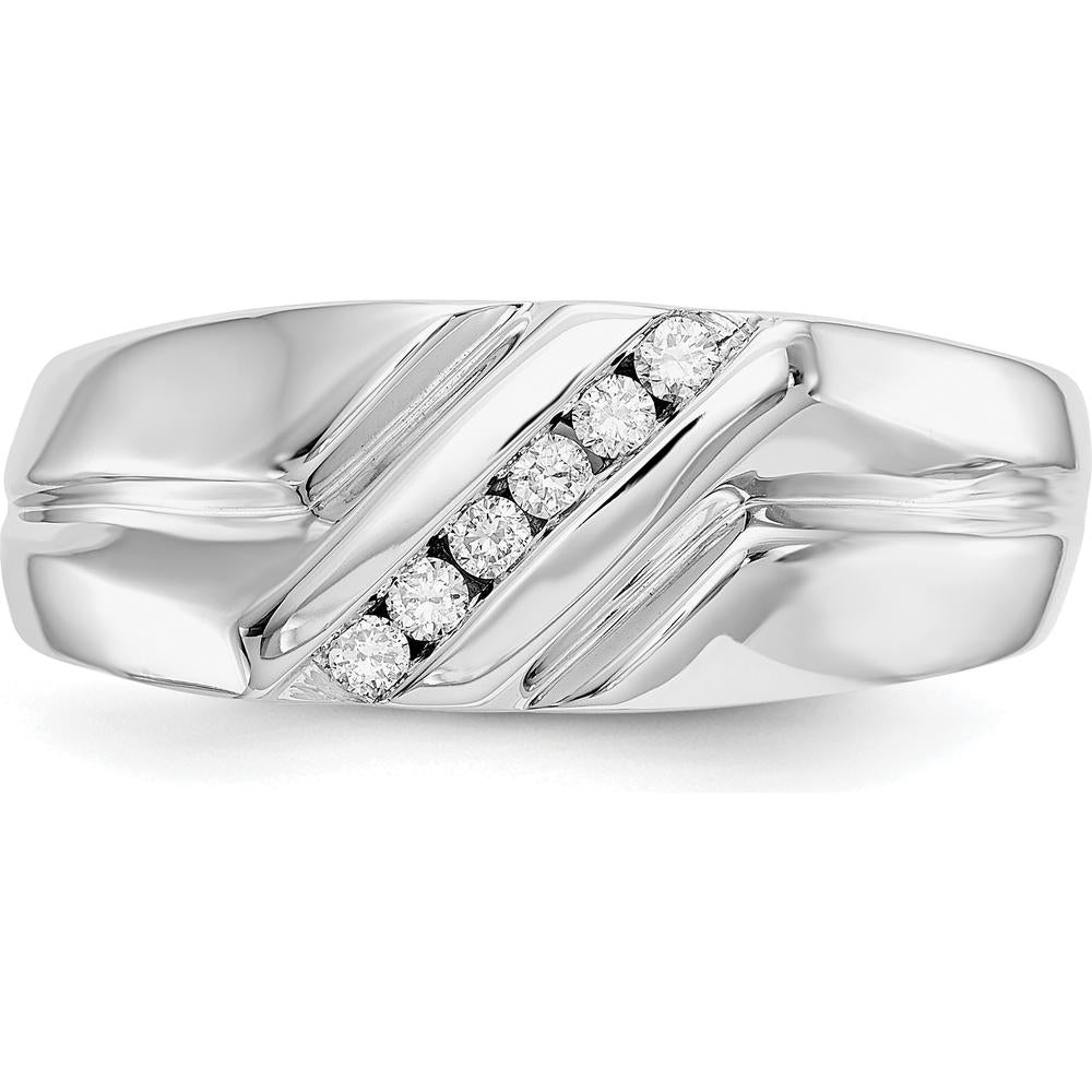 14K White Gold Men's Ring with 6 Round Diamonds - 0.15 Carat Total Diamond Weight by 0