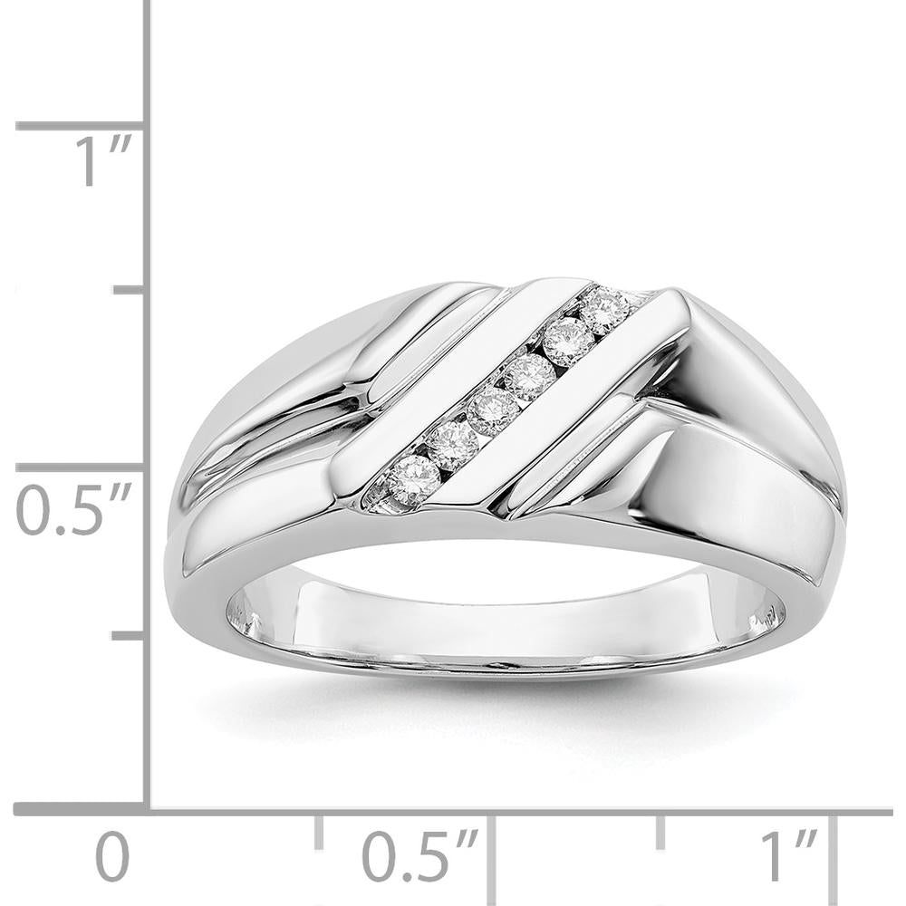 14K White Gold Men's Ring with 6 Round Diamonds - 0.15 Carat Total Diamond Weight by 0
