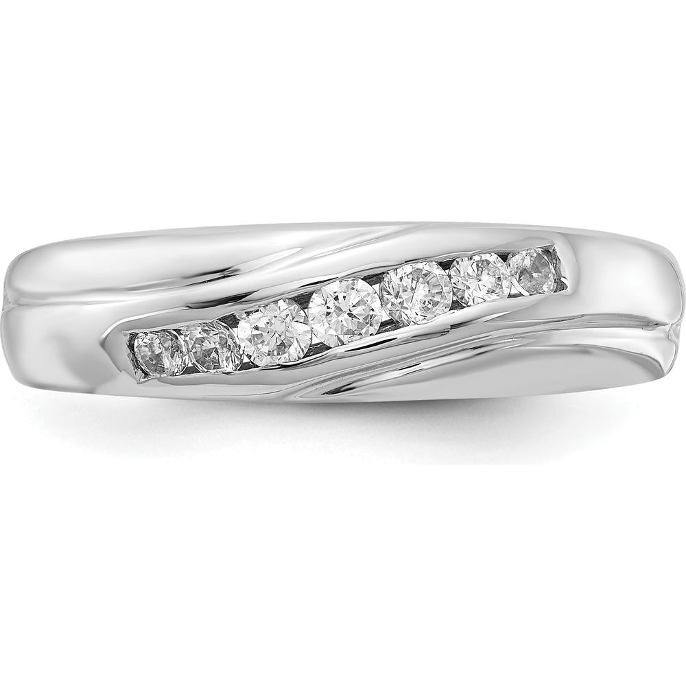 14K White Gold Men's Ring with 7 Round Diamonds - 0.195 Carat Total Diamond Weight by 0