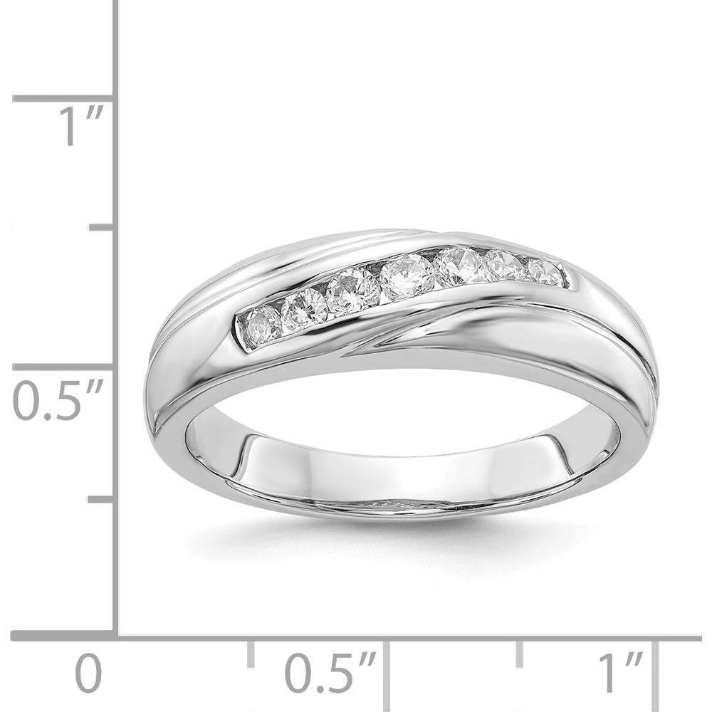 14K White Gold Men's Ring with 7 Round Diamonds - 0.195 Carat Total Diamond Weight by 0