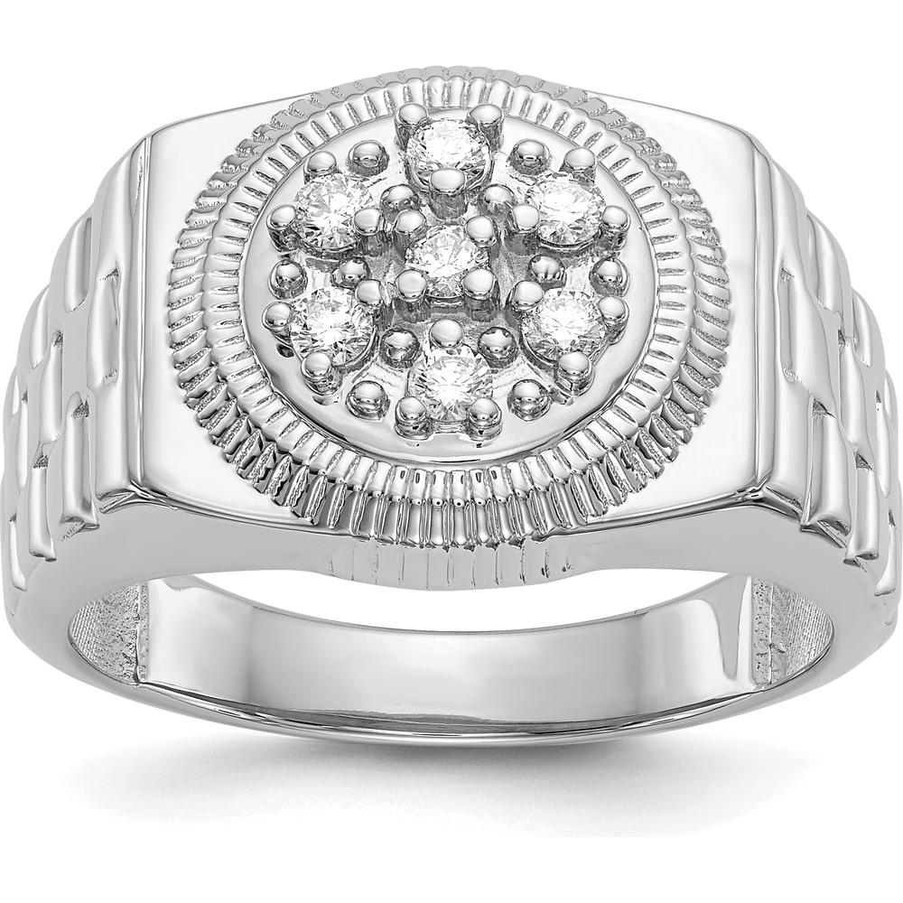 14K White Gold Men's Ring with 7 Round Faceted Diamonds in Prong Setting - I1 Clarity, 0.00 Carat Total Diamond Weight by IBGoodman