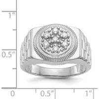 14K White Gold Men's Ring with 7 Round Faceted Diamonds in Prong Setting - I1 Clarity, 0.00 Carat Total Diamond Weight by IBGoodman