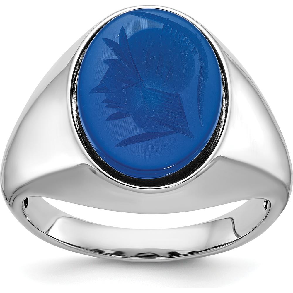 14K White Gold Men's Ring with Bezel-Set Blue Sapphire Gemstone by IBGoodman