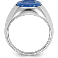 14K White Gold Men's Ring with Bezel-Set Blue Sapphire Gemstone by IBGoodman