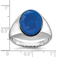 14K White Gold Men's Ring with Bezel-Set Blue Sapphire Gemstone by IBGoodman