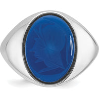 14K White Gold Men's Ring with Bezel-Set Blue Sapphire Gemstone by IBGoodman