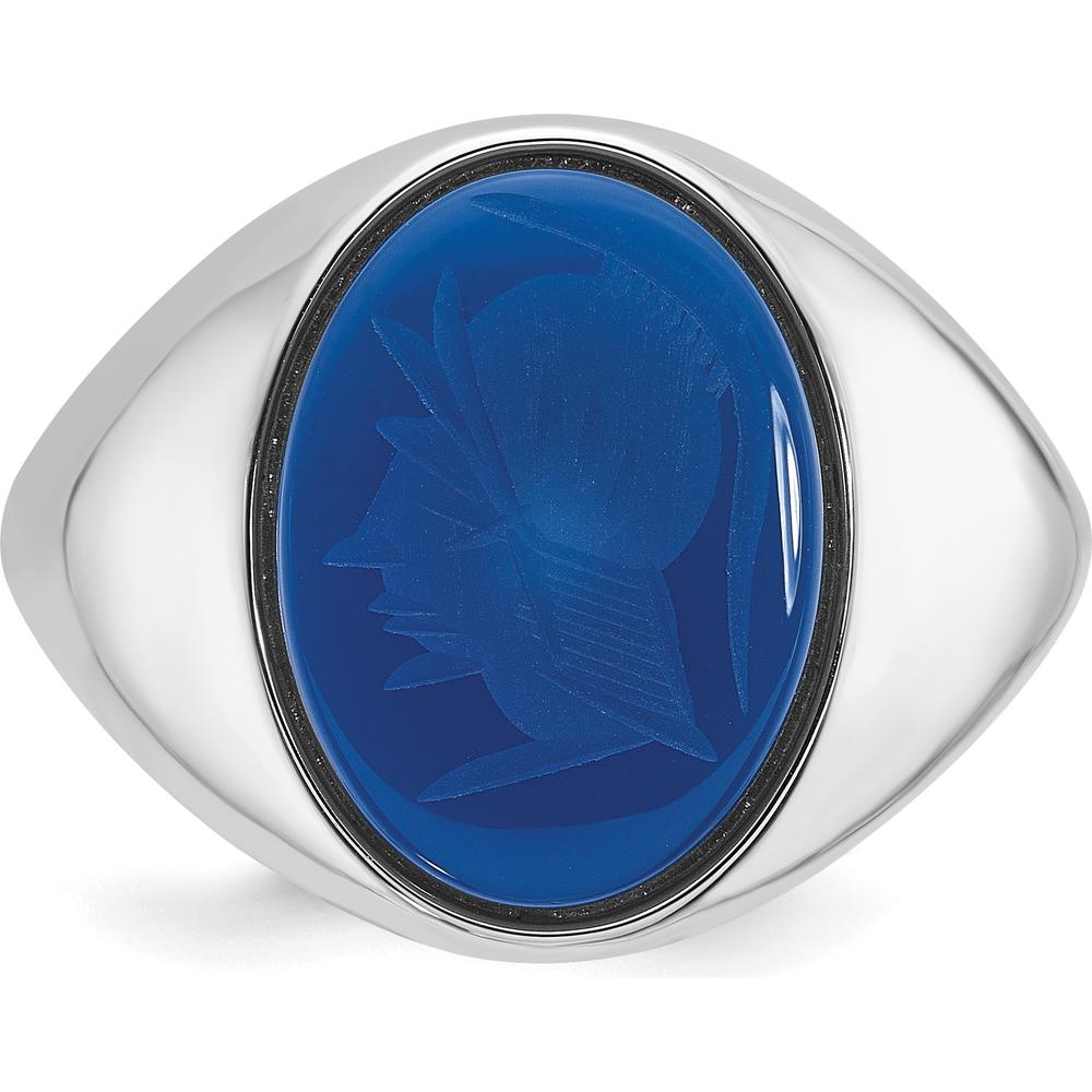14K White Gold Men's Ring with Bezel-Set Blue Sapphire Gemstone by IBGoodman