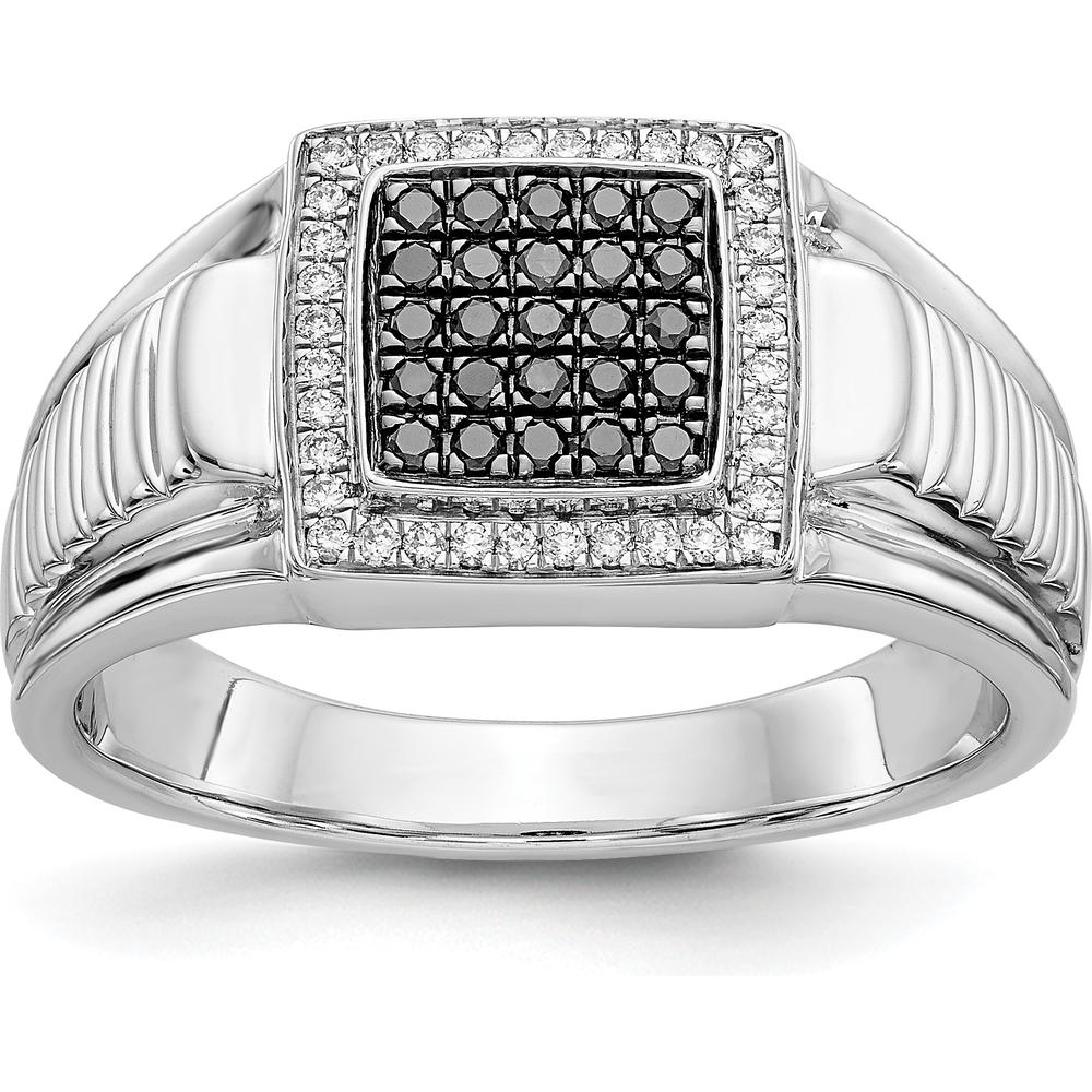 14K White Gold Men's Ring with Black and White Diamonds - 0.33 Carat Total Diamond Weight by 0