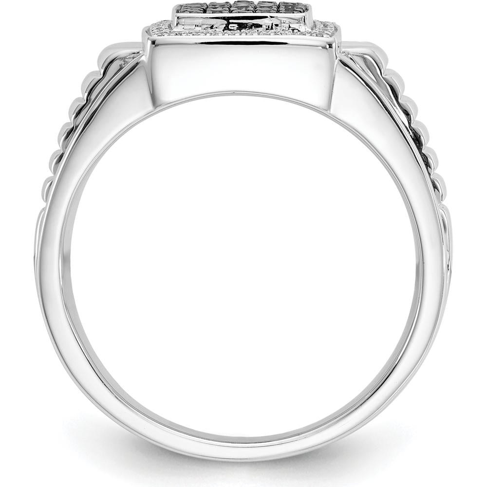 14K White Gold Men's Ring with Black and White Diamonds - 0.33 Carat Total Diamond Weight by 0