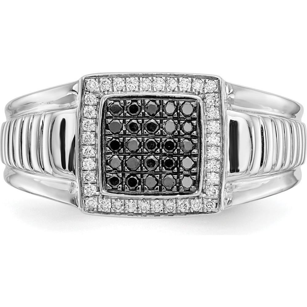 14K White Gold Men's Ring with Black and White Diamonds - 0.33 Carat Total Diamond Weight by 0