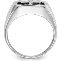 14K White Gold Men's Ring with Black Onyx Center and Diamond Cross Accent - 0.004 Carat Total Diamond Weight by Monteluci Fine Jewelry