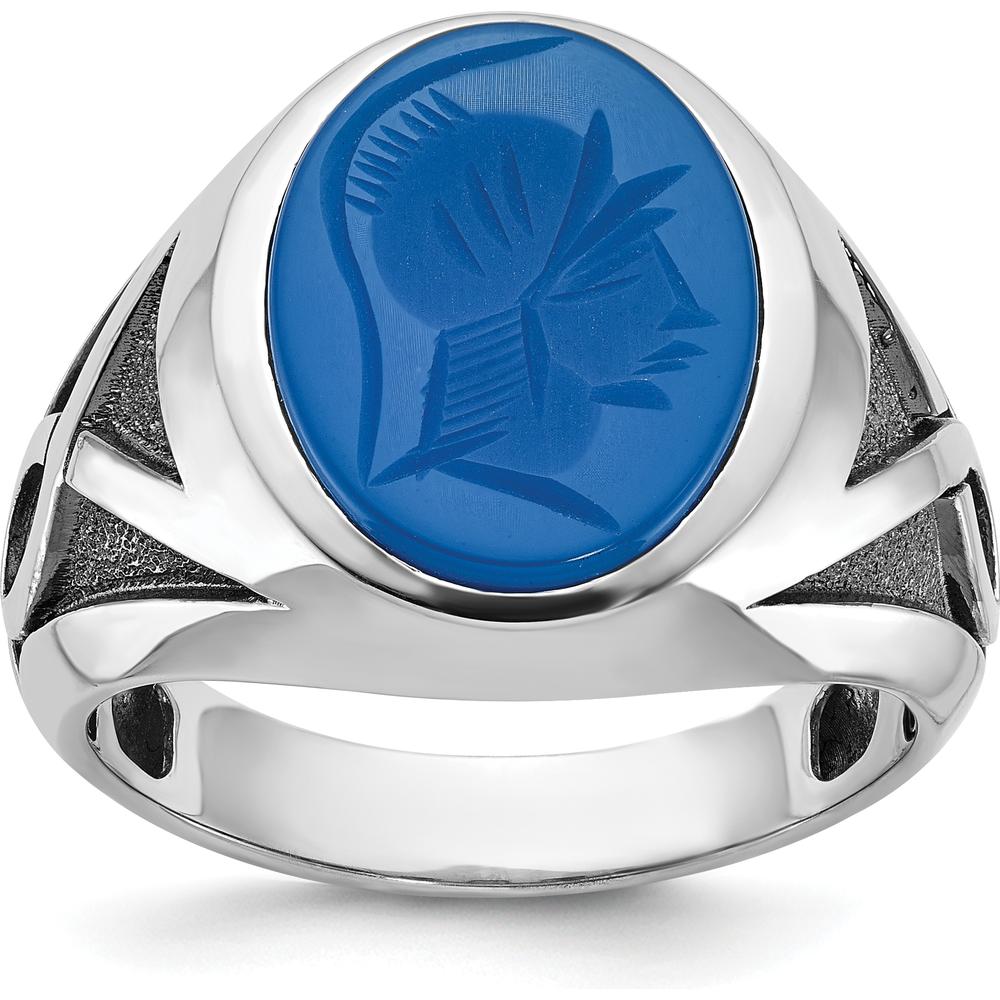 14K White Gold Men's Ring with Black Rhodium and Carved Blue Agate by IBGoodman