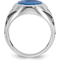 14K White Gold Men's Ring with Black Rhodium and Carved Blue Agate by IBGoodman