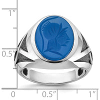 14K White Gold Men's Ring with Black Rhodium and Carved Blue Agate by IBGoodman