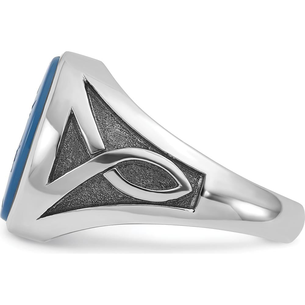 14K White Gold Men's Ring with Black Rhodium and Carved Blue Agate by IBGoodman