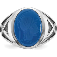 14K White Gold Men's Ring with Black Rhodium and Carved Blue Agate by IBGoodman