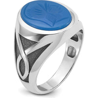 14K White Gold Men's Ring with Black Rhodium and Carved Blue Agate by IBGoodman