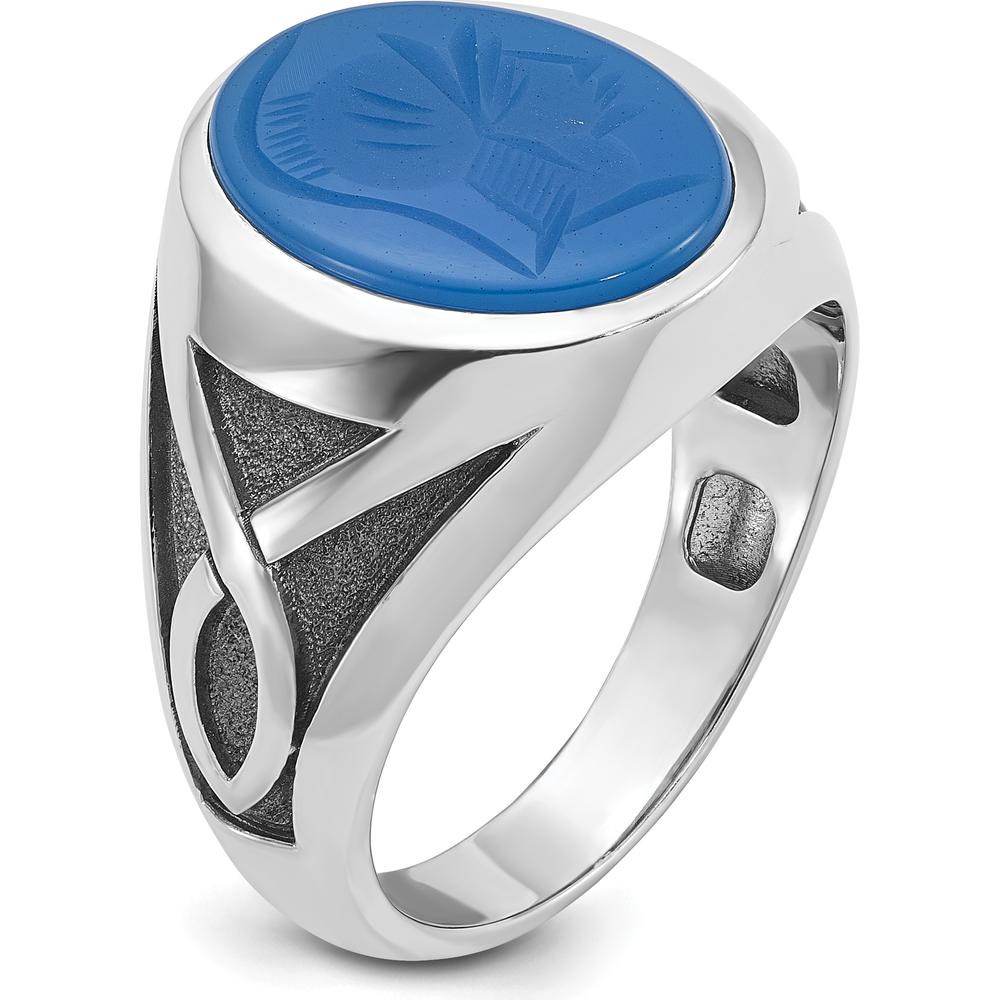 14K White Gold Men's Ring with Black Rhodium and Carved Blue Agate by IBGoodman