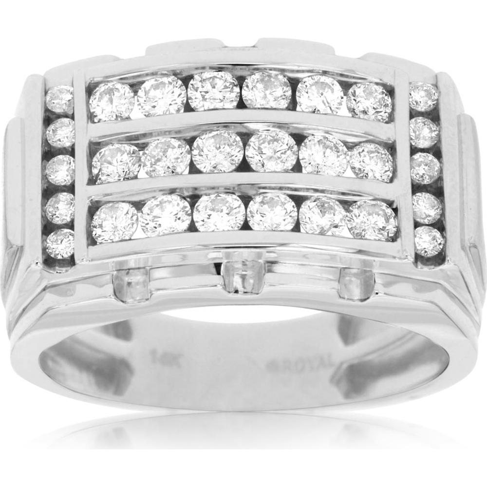 14K White Gold Men's Ring with Channel Set Round Diamonds - 1.25 Carat Total Diamond Weight - Royal Jewelry