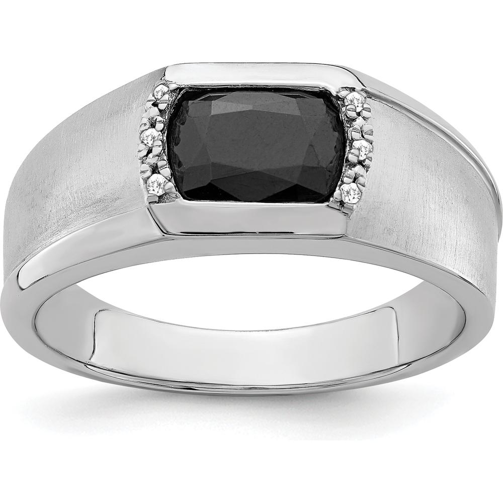 14K White Gold Men's Ring with Cushion Cut Onyx and Round Diamond Accents - 1.49 Carat Onyx, 0.03 Carat Diamonds by 0