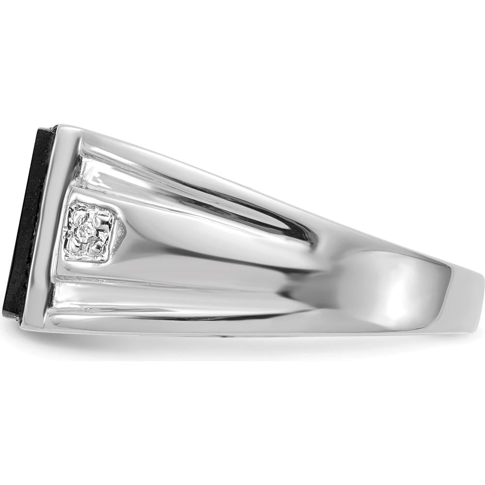 14K White Gold Men's Ring with Cushion Onyx and Round Diamonds - 0.008 Carat Diamond Weight by Monteluci Fine Jewelry