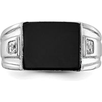 14K White Gold Men's Ring with Cushion Onyx and Round Diamonds - 0.008 Carat Diamond Weight by Monteluci Fine Jewelry