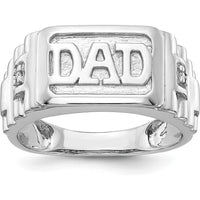 14K White Gold Men's Ring with Engraved "DAD" and Diamond Accents - 0.008 Carat Total Diamond Weight by 0