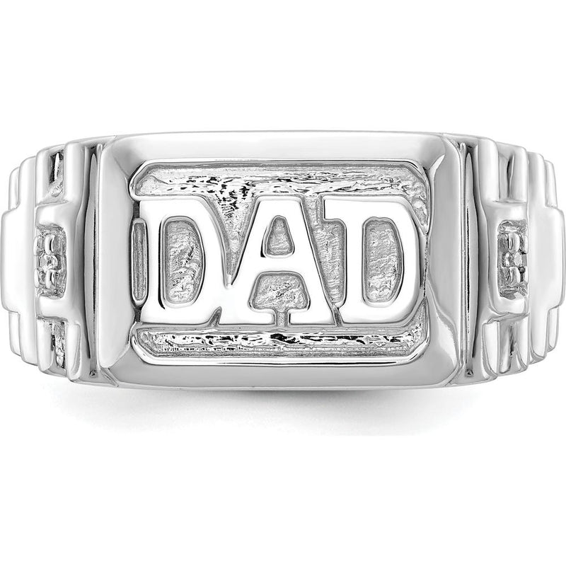 14K White Gold Men's Ring with Engraved "DAD" and Diamond Accents - 0.008 Carat Total Diamond Weight by 0