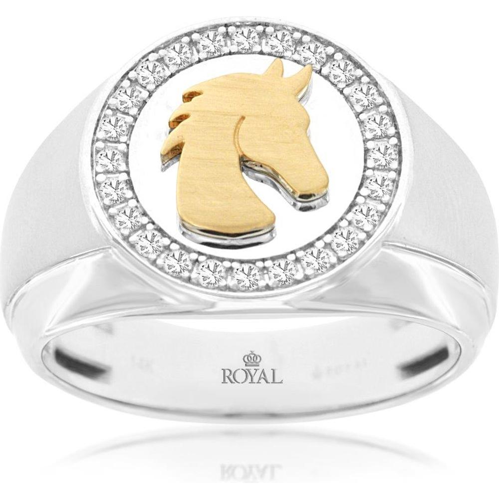 14K White Gold Men's Ring with Gold Horse Silhouette and 0.25 Carats Diamonds