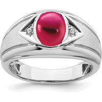 14K White Gold Men's Ring with Lab-Created Ruby and Round Diamond Accents - 3.27 Carat Ruby Weight by 0