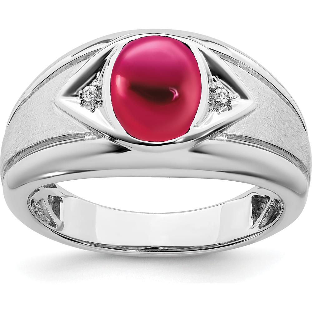 14K White Gold Men's Ring with Lab-Created Ruby and Round Diamond Accents - 3.27 Carat Ruby Weight by 0