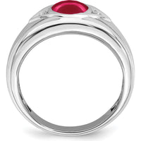 14K White Gold Men's Ring with Lab-Created Ruby and Round Diamond Accents - 3.27 Carat Ruby Weight by 0