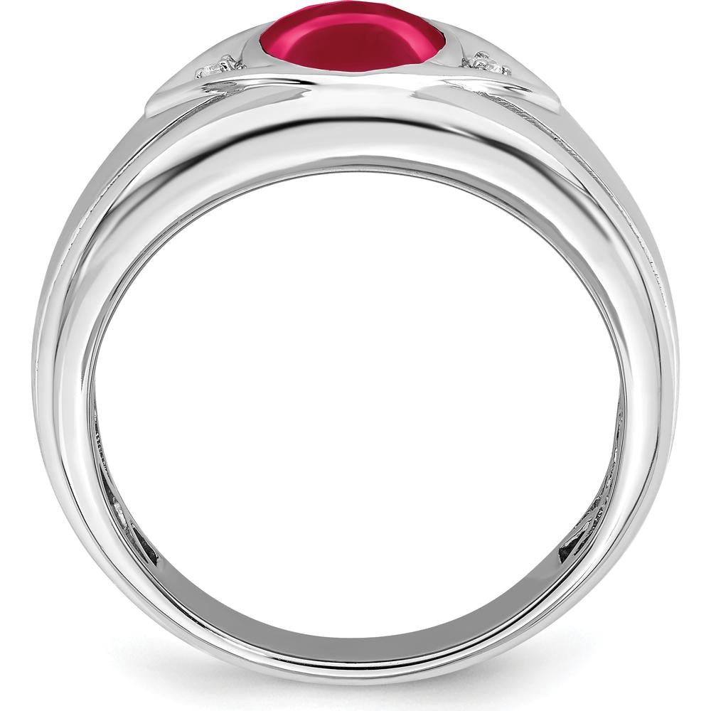 14K White Gold Men's Ring with Lab-Created Ruby and Round Diamond Accents - 3.27 Carat Ruby Weight by 0