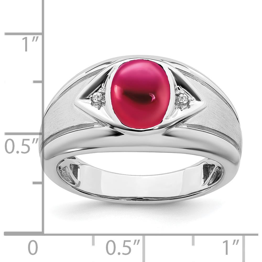 14K White Gold Men's Ring with Lab-Created Ruby and Round Diamond Accents - 3.27 Carat Ruby Weight by 0
