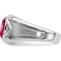14K White Gold Men's Ring with Lab-Created Ruby and Round Diamond Accents - 3.27 Carat Ruby Weight by 0