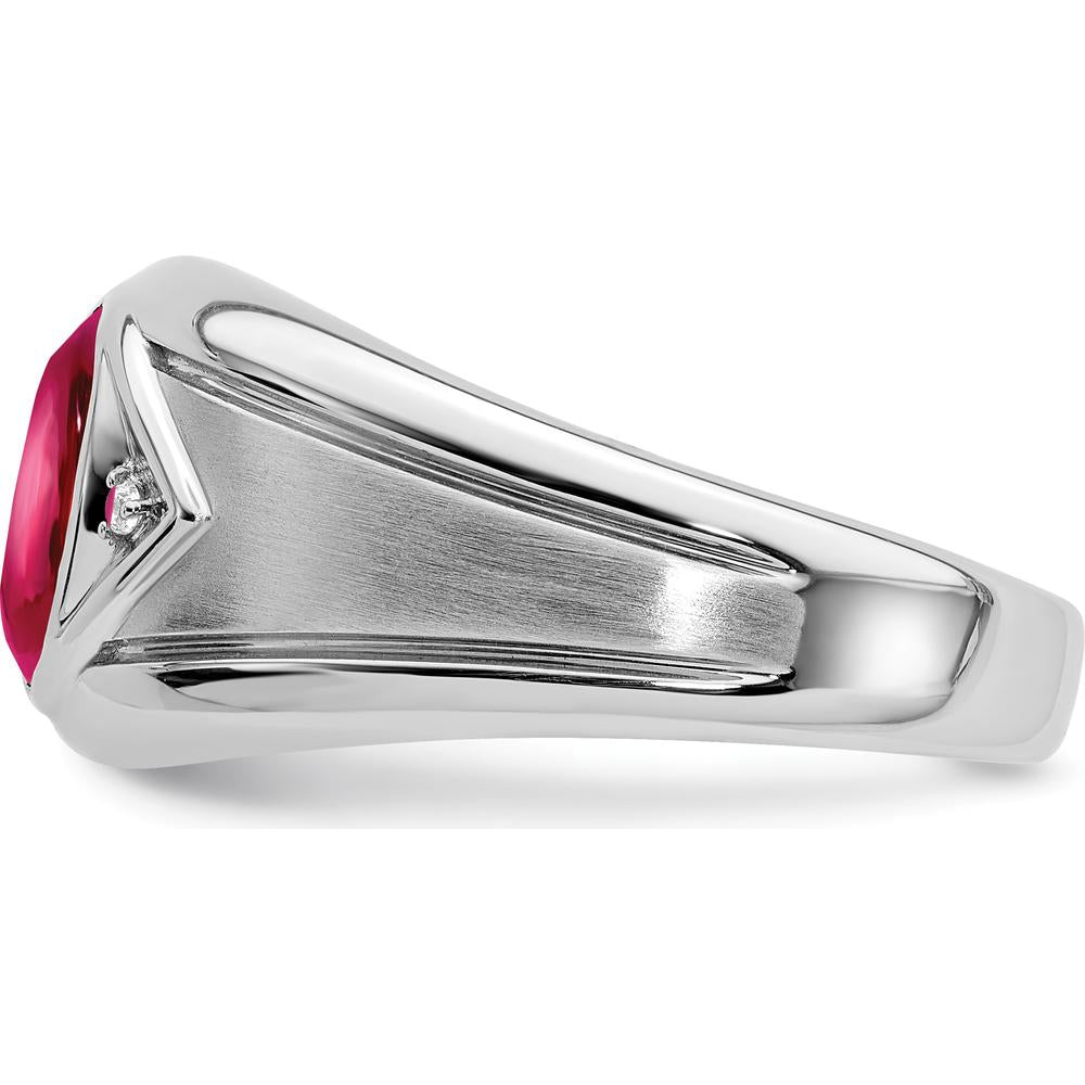14K White Gold Men's Ring with Lab-Created Ruby and Round Diamond Accents - 3.27 Carat Ruby Weight by 0