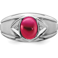 14K White Gold Men's Ring with Lab-Created Ruby and Round Diamond Accents - 3.27 Carat Ruby Weight by 0