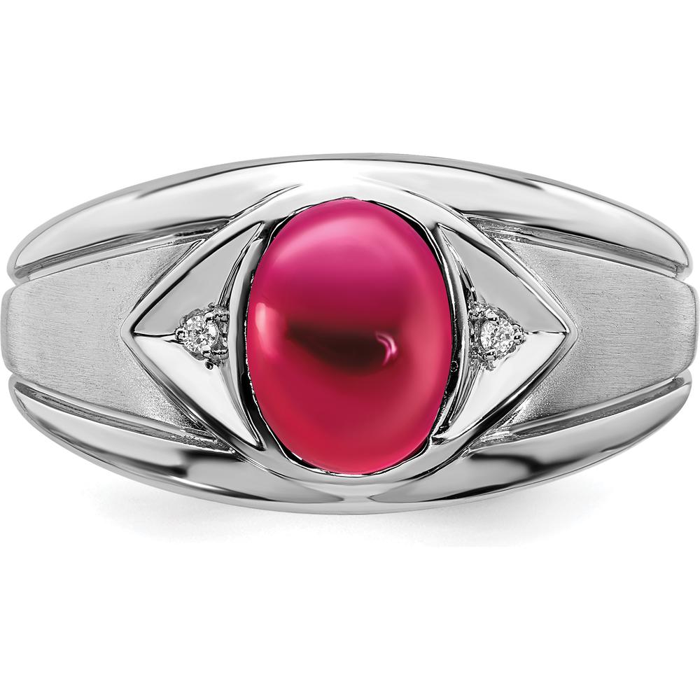 14K White Gold Men's Ring with Lab-Created Ruby and Round Diamond Accents - 3.27 Carat Ruby Weight by 0