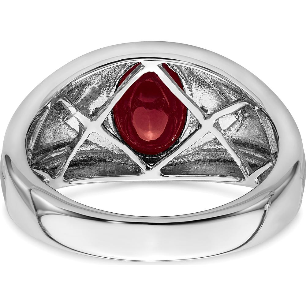 14K White Gold Men's Ring with Lab-Created Ruby and Round Diamond Accents - 3.27 Carat Ruby Weight by 0