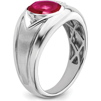 14K White Gold Men's Ring with Lab-Created Ruby and Round Diamond Accents - 3.27 Carat Ruby Weight by 0