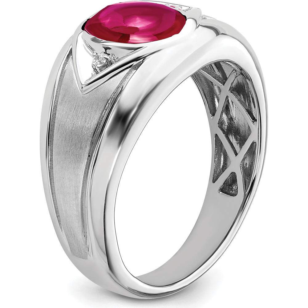 14K White Gold Men's Ring with Lab-Created Ruby and Round Diamond Accents - 3.27 Carat Ruby Weight by 0