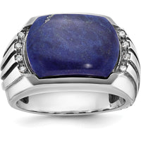 14K White Gold Men's Ring with Lapis Lazuli and Diamond Accents - 0.08 Carats Total Diamond Weight by IBGoodman