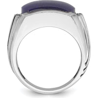 14K White Gold Men's Ring with Lapis Lazuli and Diamond Accents - 0.08 Carats Total Diamond Weight by IBGoodman