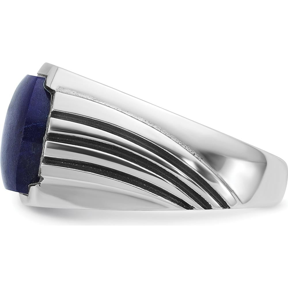14K White Gold Men's Ring with Lapis Lazuli and Diamond Accents - 0.08 Carats Total Diamond Weight by IBGoodman