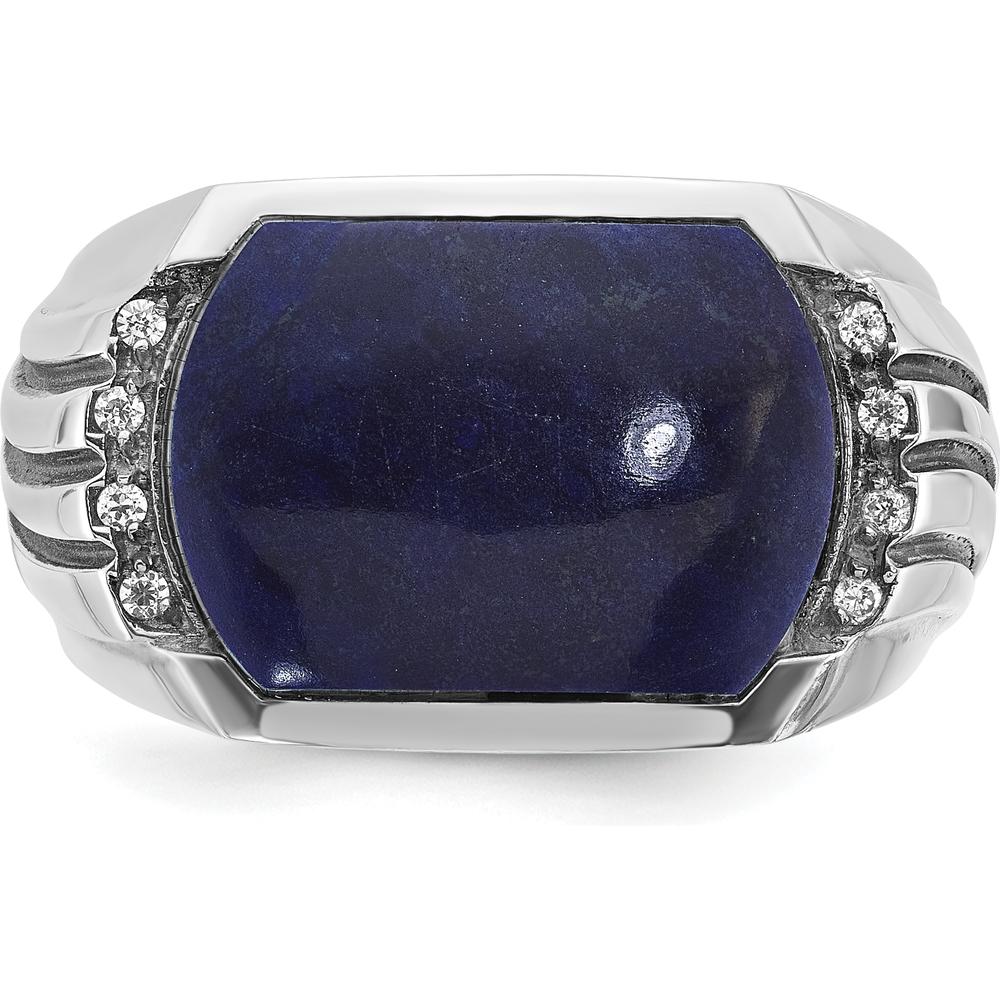 14K White Gold Men's Ring with Lapis Lazuli and Diamond Accents - 0.08 Carats Total Diamond Weight by IBGoodman